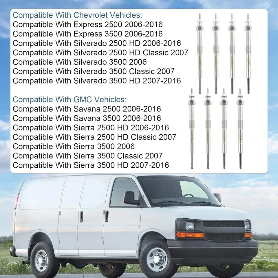 8Pcs Diesel Glow Plugs 9G Compatible with Chevy GMC 6.6L 2006-2016 Silverado 250