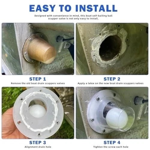 Boat Scupper Drain Valve Self-Bailing Ball Fits 3/4 Inch to 1-1/2 Inch Boats
