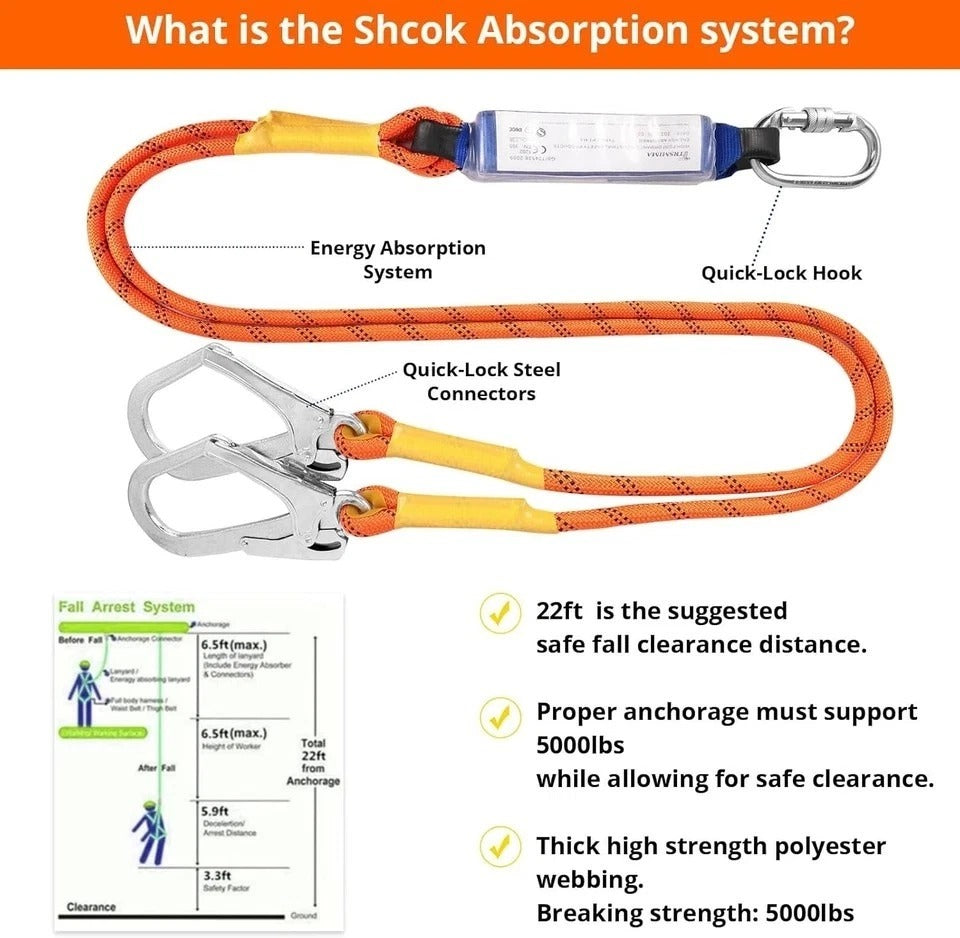 Safety Harness Fall Protection Kit: Full Body Roofing Harnesses with Shock Absor