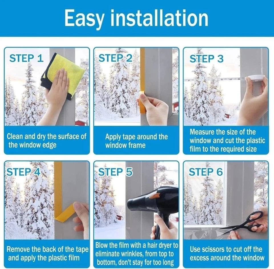Window Insulation Kit, 63 × 394 Inch Plastic Window Coverings for Winter, Thicke