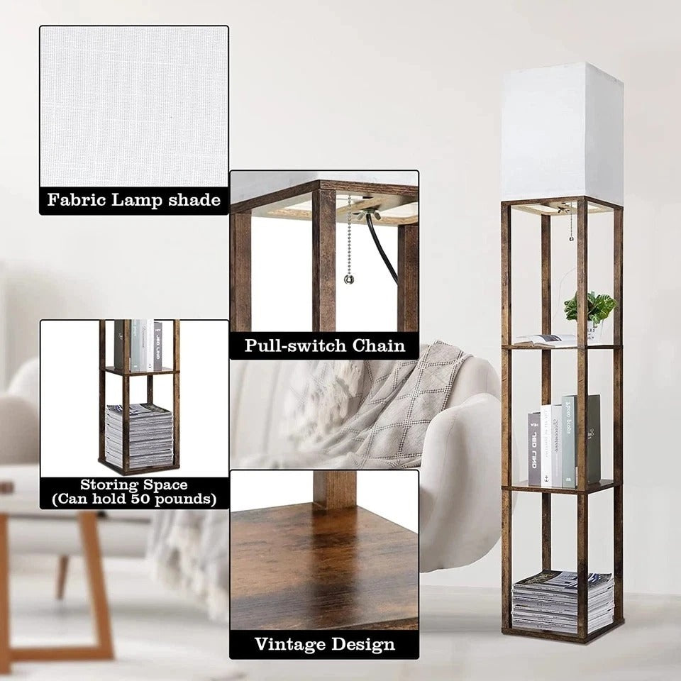 Floor Lamp with Shelves, Modern Shelf Lamp for Display Storage, 3 Color Temperat