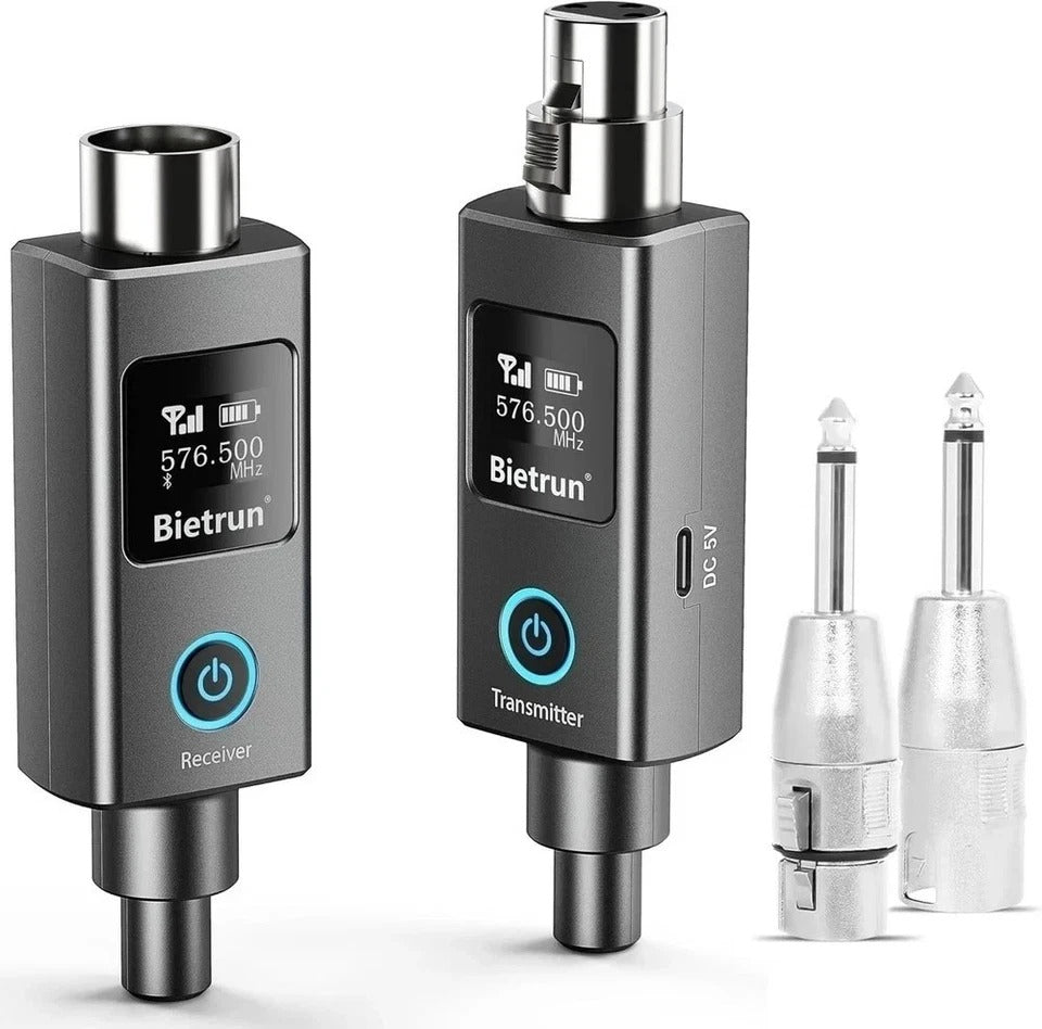Wireless XLR Transmitter Receiver Mic Adapter 230ft UHF 30Ch w/ Bluetooth
