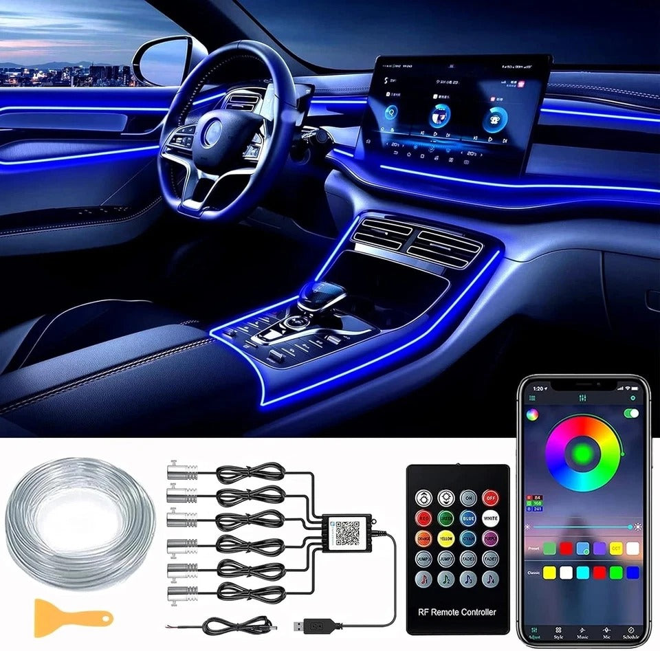 RGB Interior Ambient Light Kit 6-in-1 Fiber Optic APP & Remote Control