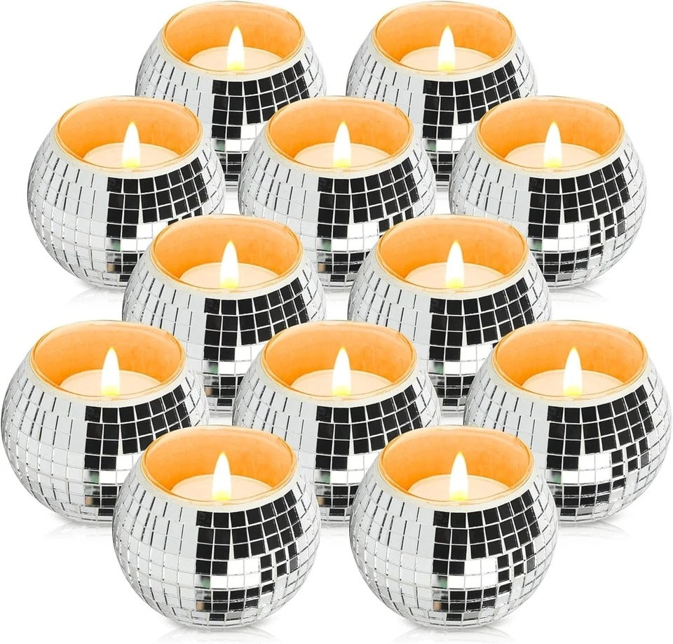 12 Pcs Disco Ball Candle Holder Glass Mirror Candle Holder Disco Ball Decor for