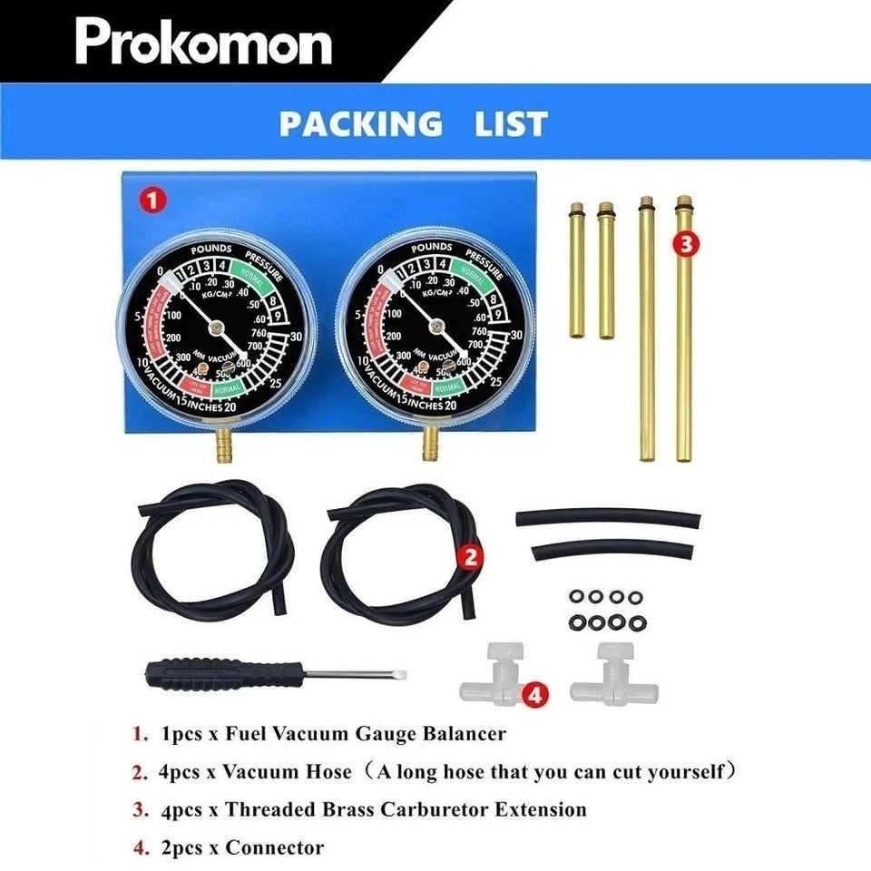 Comprehensive Motorcycle Carburetor Synchronizer with Vacuum Gauges and Hoses