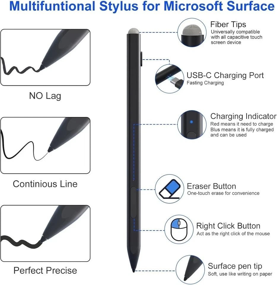 Microsoft Surface Pencil - Stylus Pen for Surface Pro 12/11/9/10/8/X/7/6/5/4/3 w