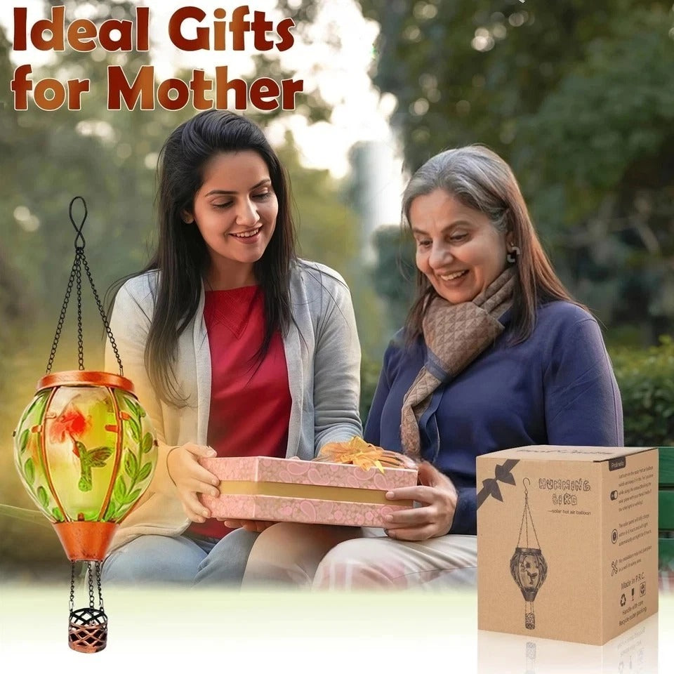 Hummingbird Solar Hot Air Balloon Lantern,Outdoor Decor with Flame Lights Waterp