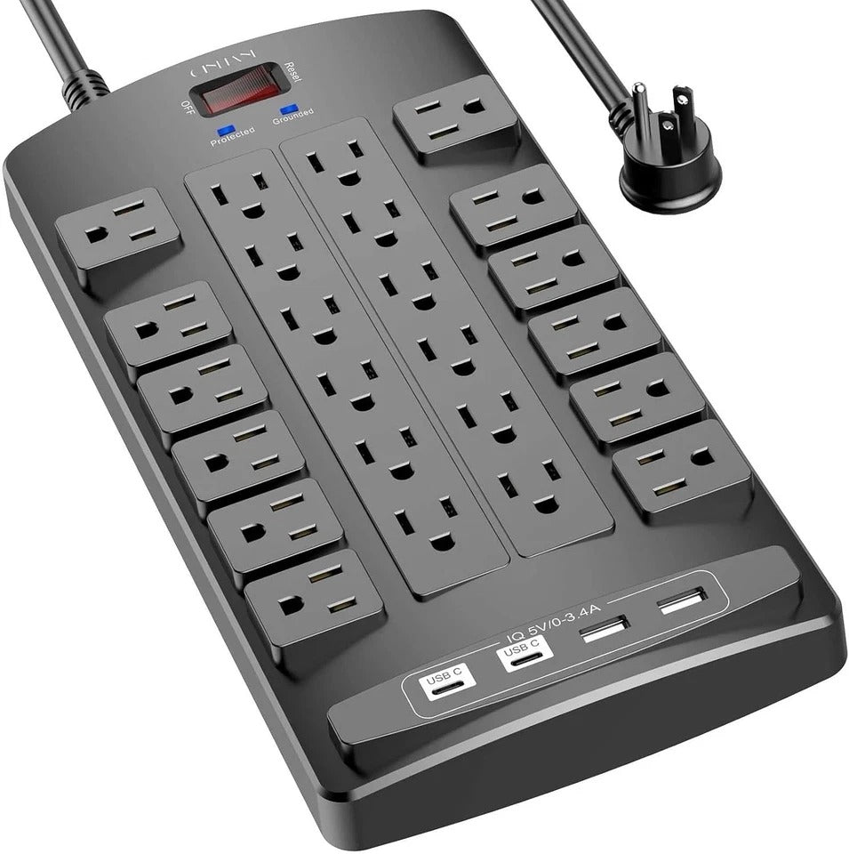 Surge Protector Power Strip - 6Ft Flat Plug Heavy Duty Extension Cord with 24 Ou