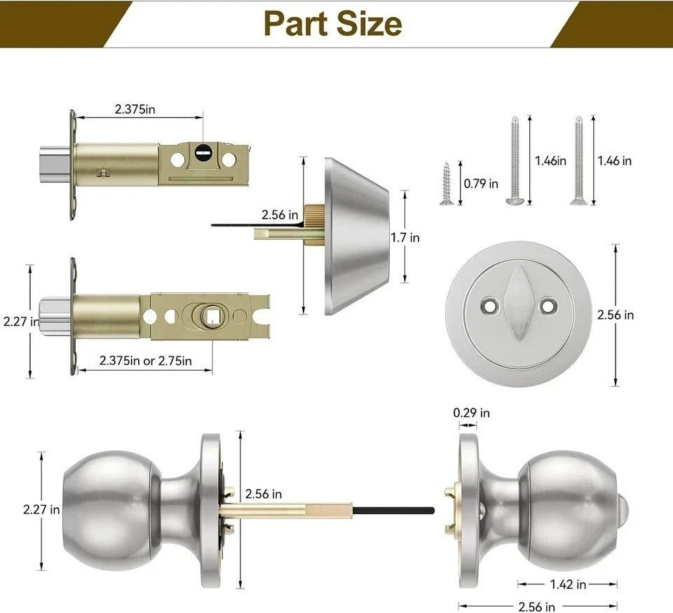 3 Pack Entry Door Knob and Single Cylinder Deadbolt Lock Set, Exterior Door Lock