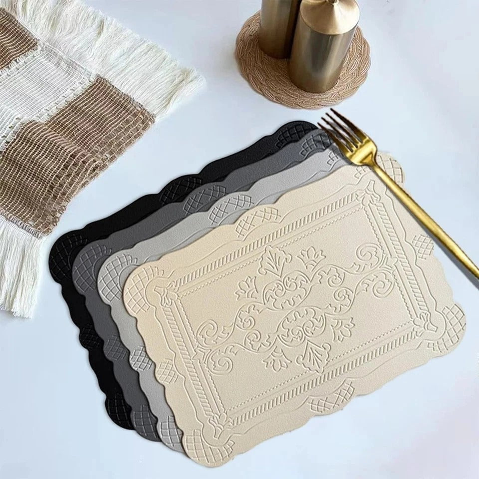 Faux Leather Placemats Set of 6, Rectangle Heat Resistant Table Mats, Non-Sli...