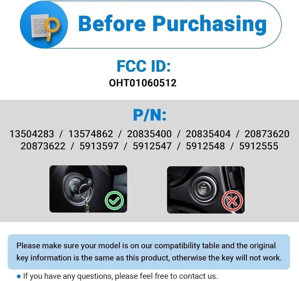 Key Fob Replacement Ignition Vehicles Compatible with 2010-2016 Equinox Sonic/ 2
