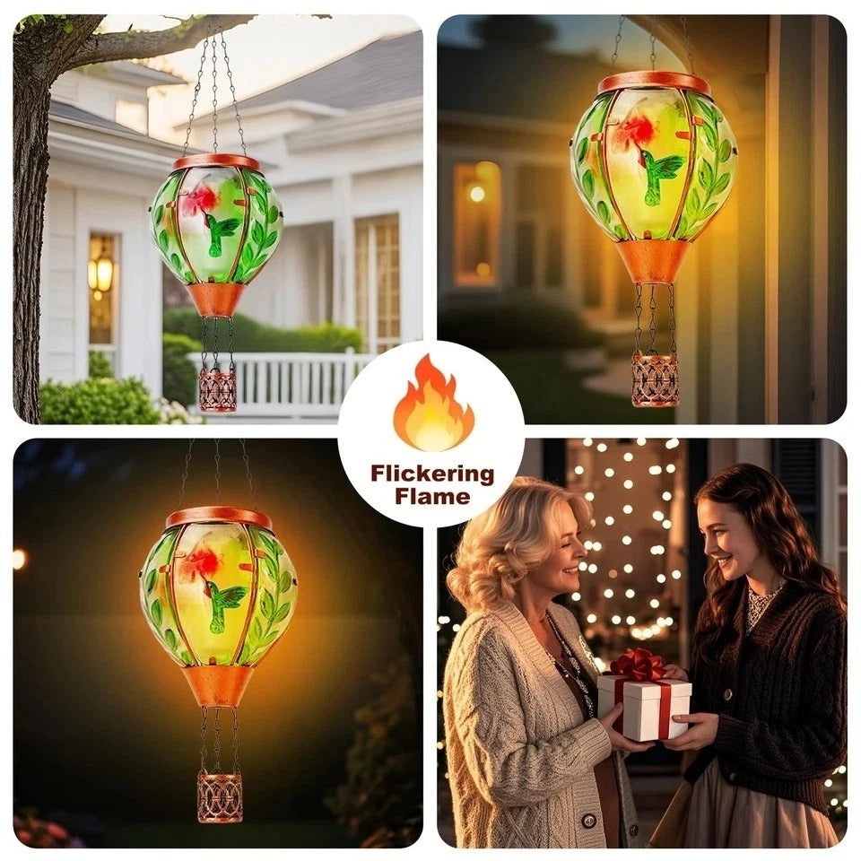 Hummingbird Solar Hot Air Balloon Lantern,Outdoor Decor with Flame Lights Waterp
