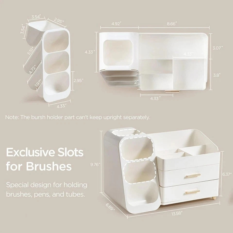 Makeup Organizer with Brush Holder for Vanity, Large Plastic Bathroom Countertop
