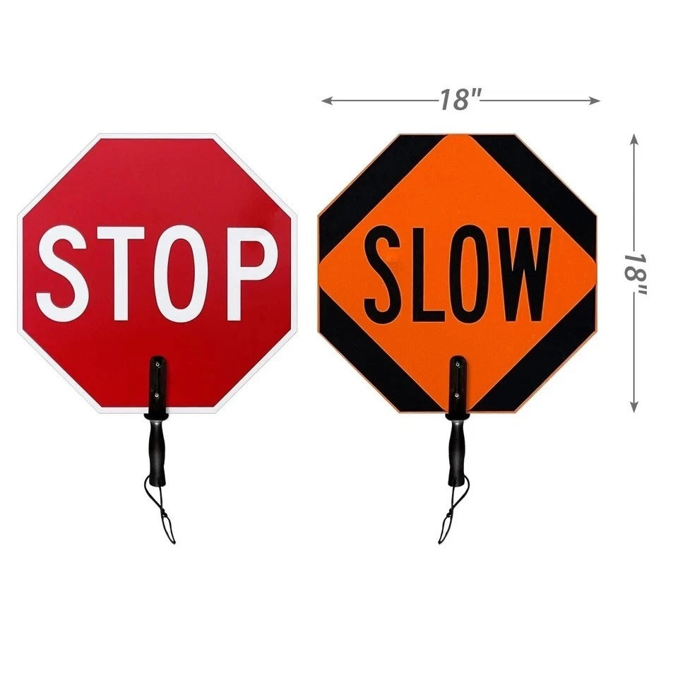 18 x 18 inch Handheld “STOP - SLOW” Paddle Sign with Handle, Double-Sided, Sc...