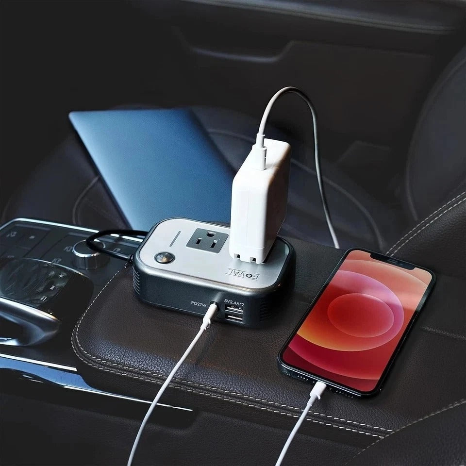 FOVAL 200W Car Power Inverter, DC 12V to 110V AC Car Laptop Charger Fast Charger