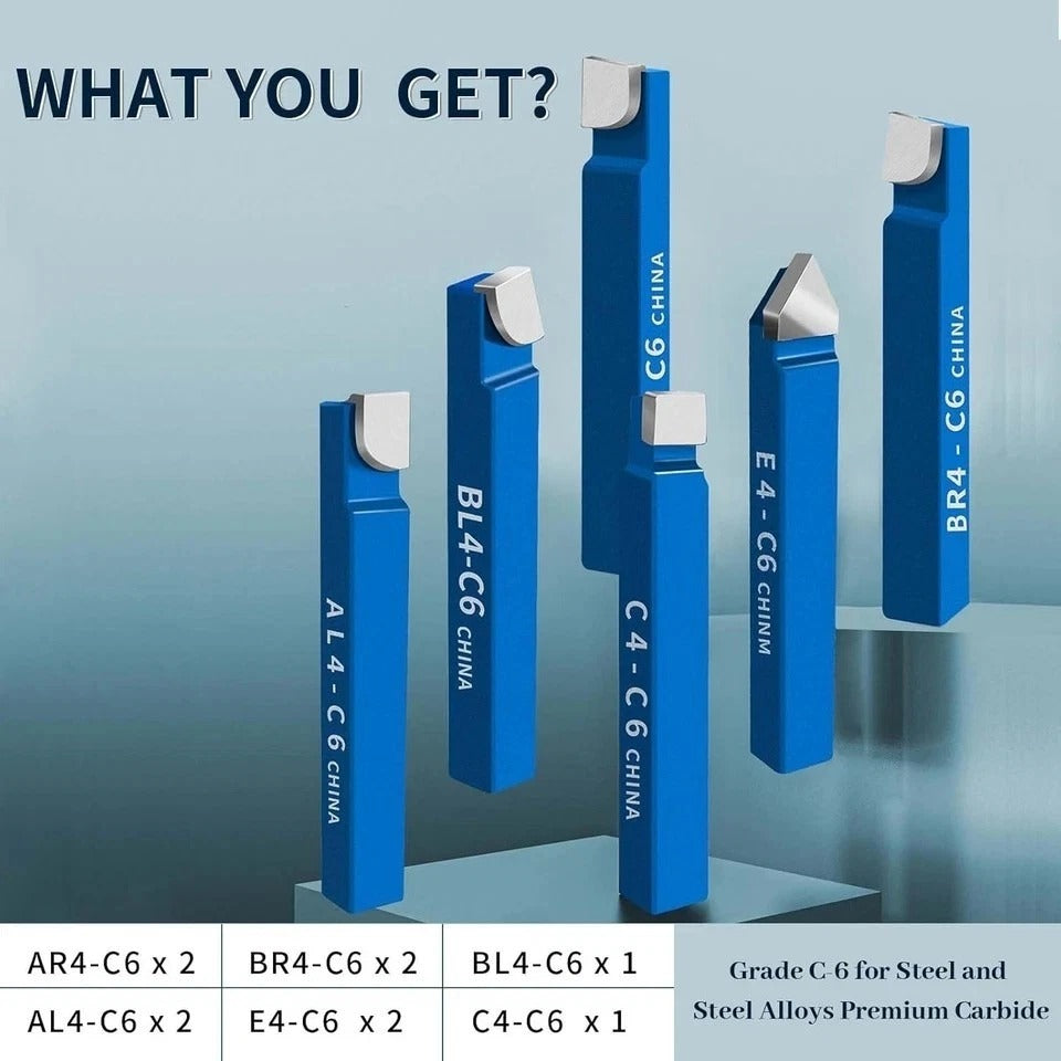 10PCS 1/4" Metal Lathe Carbide Tip Cutter Tool Set for Turning and Boring