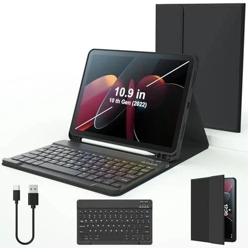 for iPad 11th(A16,2025) 10th Generation Case with Keyboard 10.9 inch Black