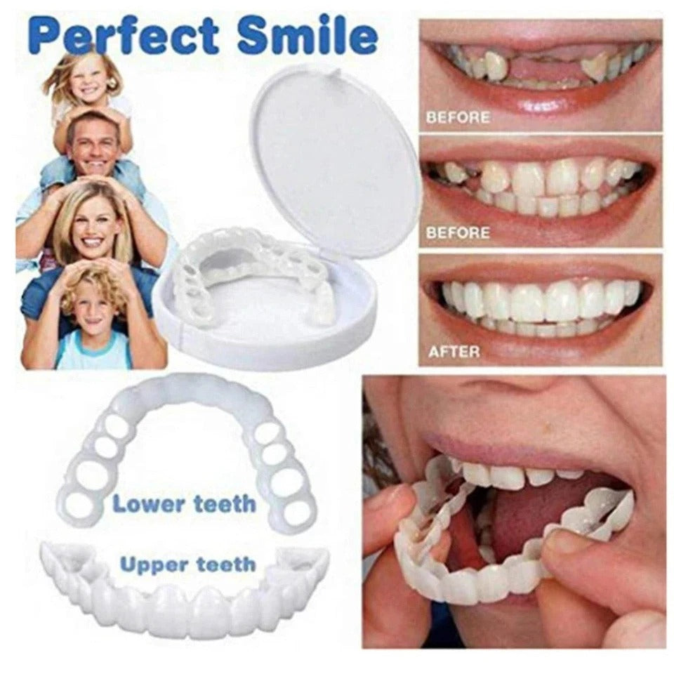 Smile Snap On Upper + Lower False Teeth Dental Veneers Denture Tooth Cover Set