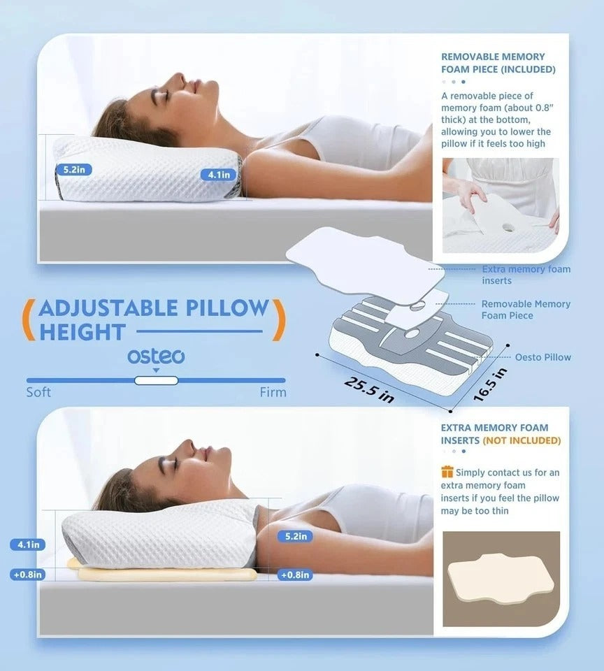 Cervical Pillow for Neck Pain Relief, Adjustable Memory Foam Support
