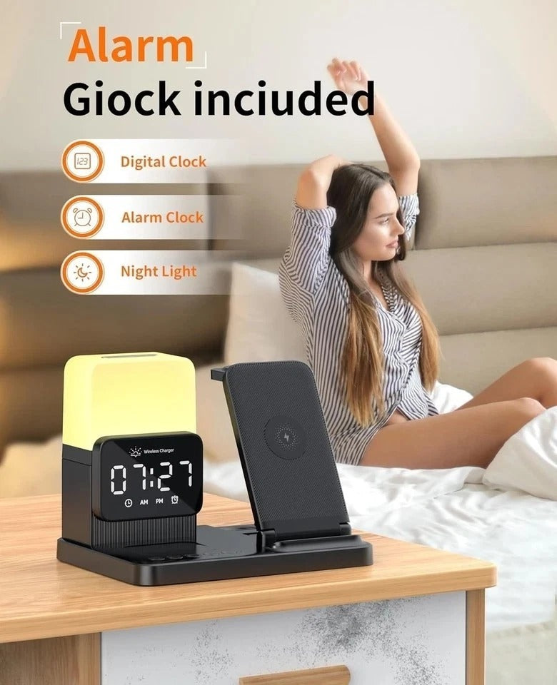 6-in-1 Wireless Charging Station for iPhone/Airpods/Watch with Digital Clock