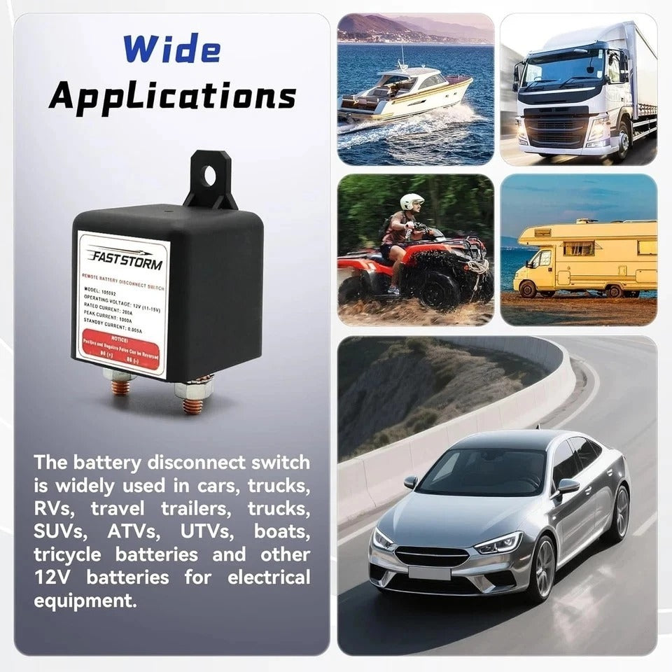 3/8" Side Post Remote Battery Disconnect Switch 12V Battery Kill Switch for Car