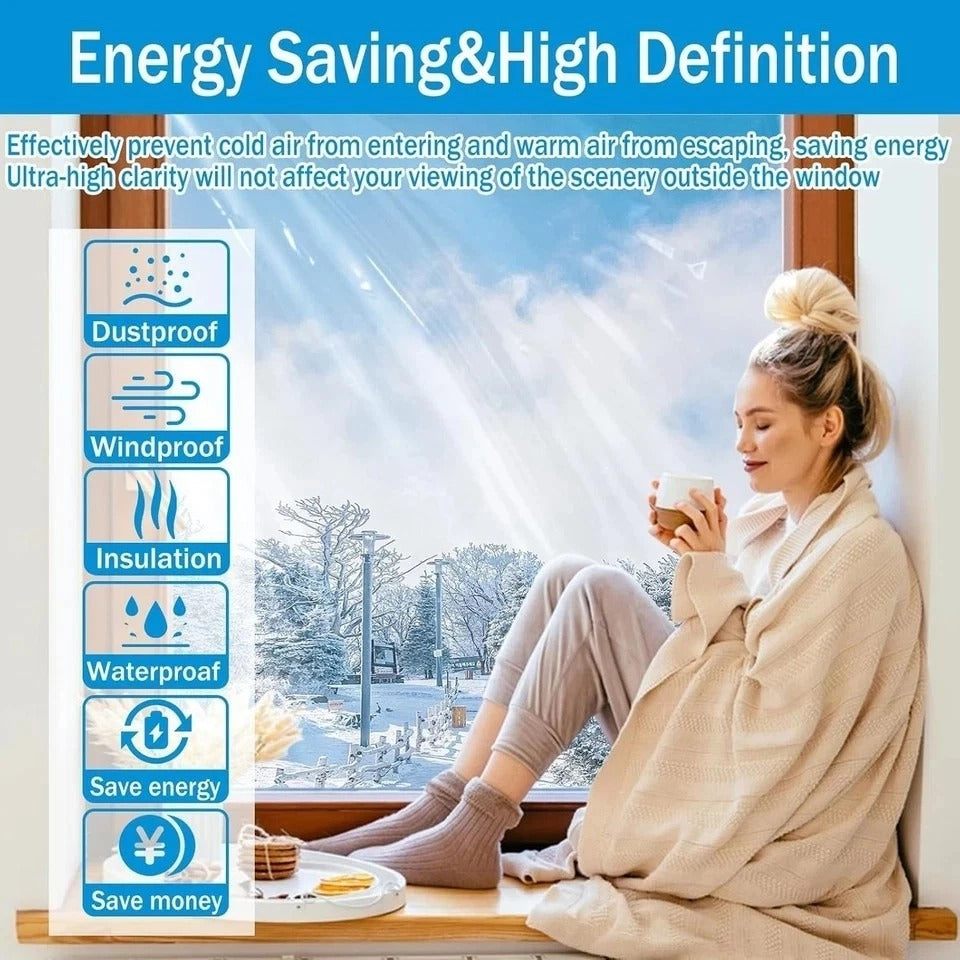 Window Insulation Kit, 63 × 394 Inch Plastic Window Coverings for Winter, Thicke