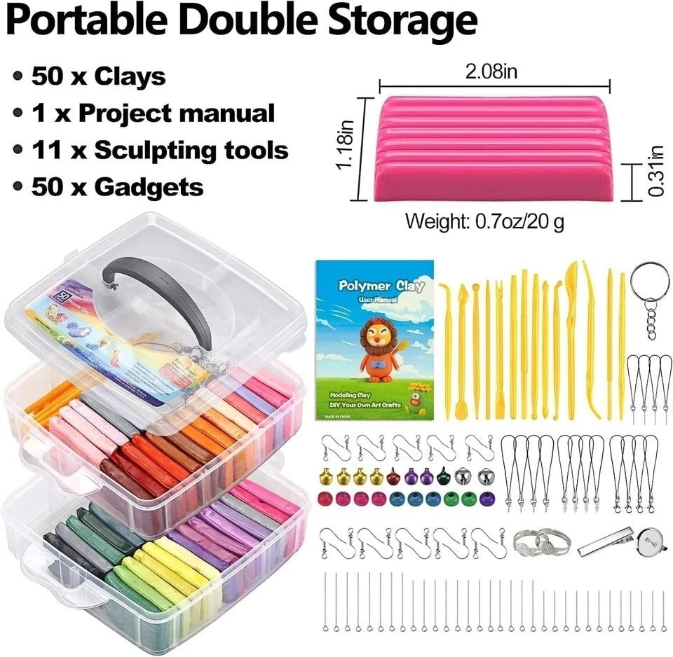 50 Color Polymer Clay Starter Kit with Sculpting Tools – 2.8 lb Creativity Set