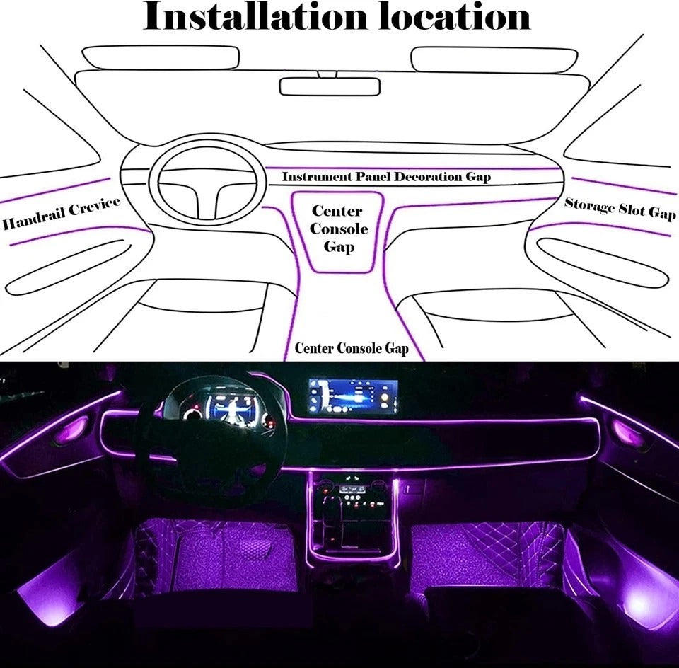 RGB Interior Ambient Light Kit 6-in-1 Fiber Optic APP & Remote Control