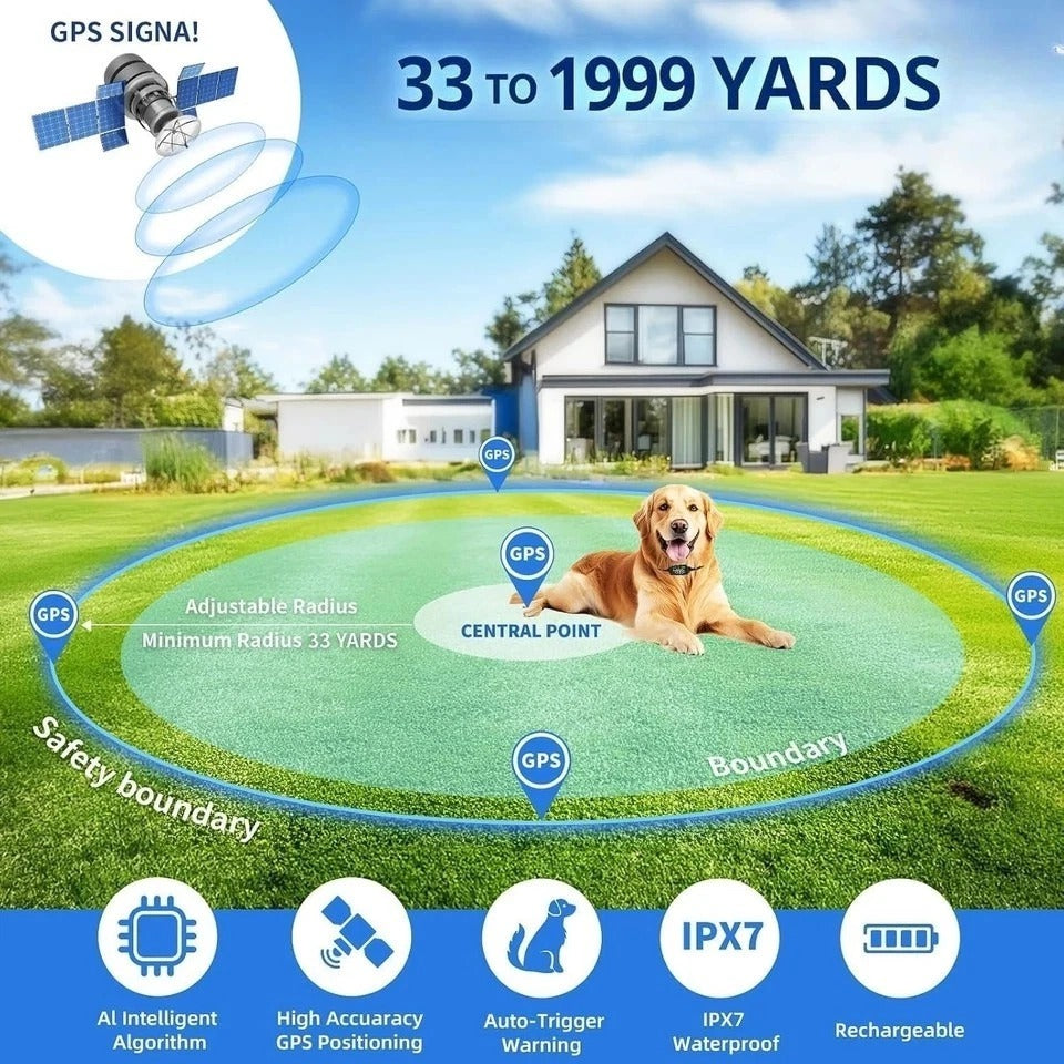 GPS Dog Tracker Collar with Wireless Fence – Waterproof, Rechargeable & Adjus...