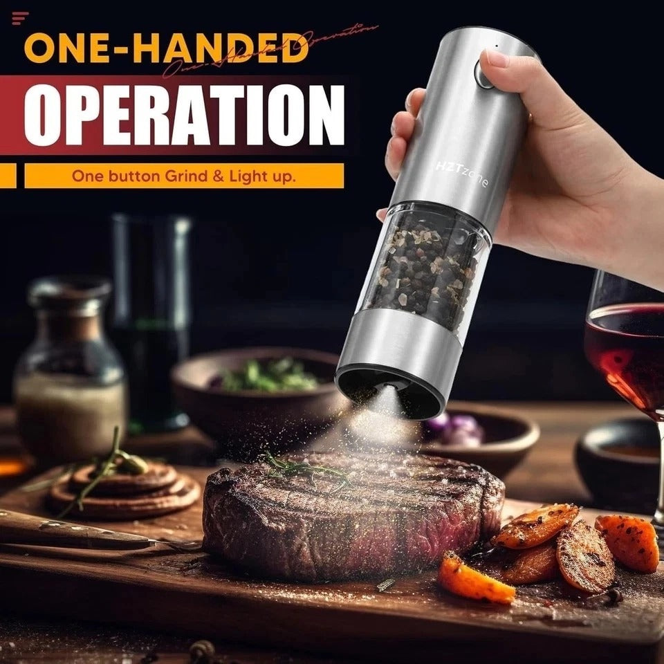 Electric Salt and Pepper Grinder Set with Charging Base, Stainless Steel Recharg