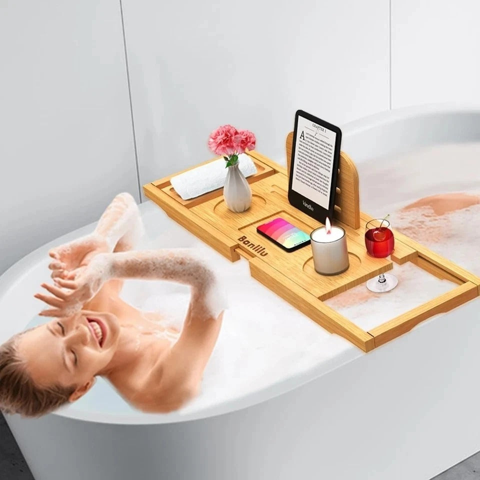 Premium Bamboo Bathtub Tray Caddy - Bath Tub Tray Table for Bathtub - Bath Caddy