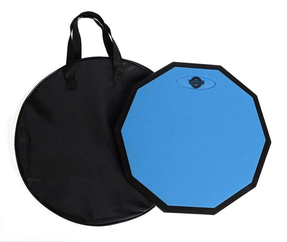 Drum Practice Pad and Carrying Case 12 Inch Silicone with Wooden Base and Re...