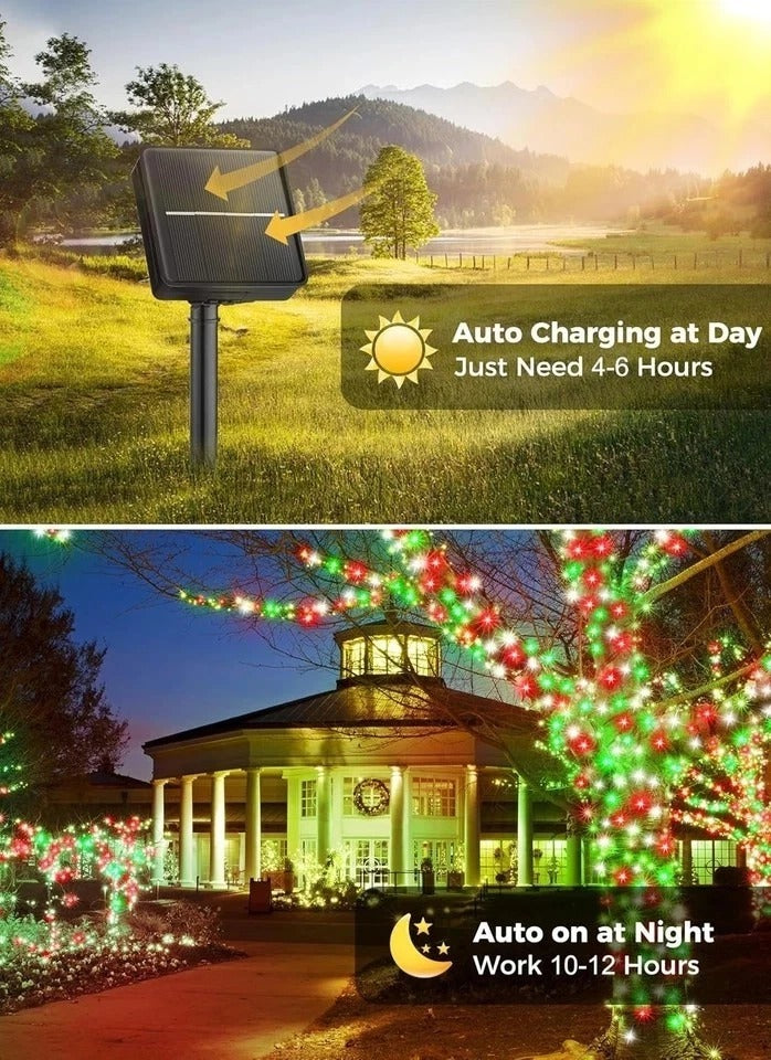 Minetom Solar Christmas Lights Outdoor Waterproof, 40 FT, Red Green and White