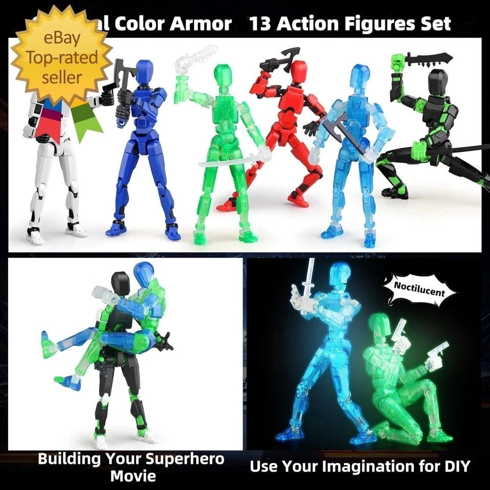 Luminous T13 Action Figure Set, 6PCS Robot Action Figure Titan 13 3D Printed Toy