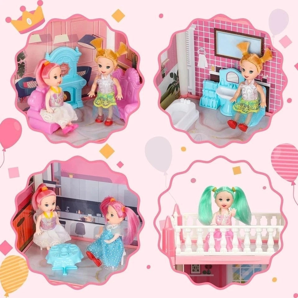 Barbie Dreamhouse Playhouse 4-Story 11 Rooms Doll House with 4 Dolls Toy Figures