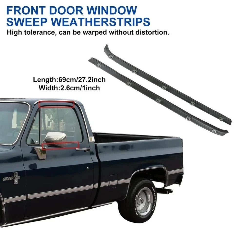 GMC Truck Front Door Window Run Sweep Felts Weatherstrip Seals Kit Set for Chevy