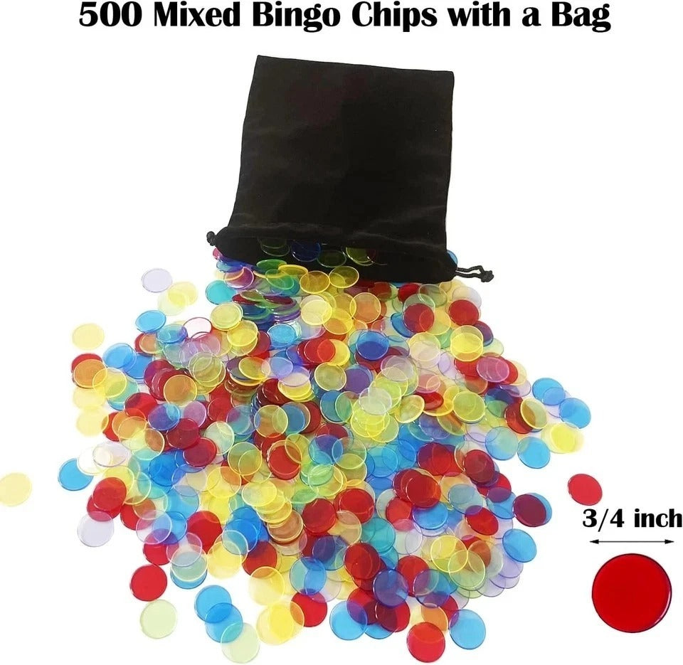 Bingo Game Set - Metal Cage, 75 Colored Balls, 100 Cards, 500 Mixed Chips