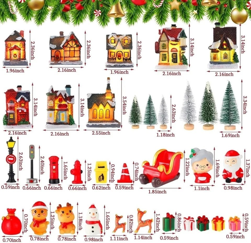 40 Pcs Christmas Village Sets Christmas Village Houses LED Holiday Village Fi...