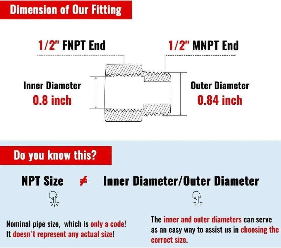 4-Pack 1/2 Inch Brass Pipe Fitting Adapters, Male to Female NPT