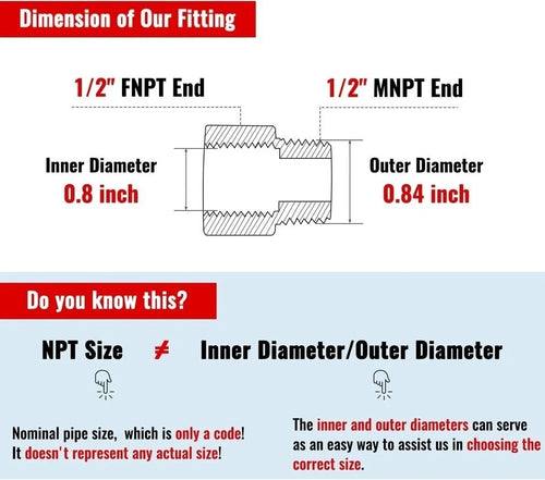 4-Pack 1/2 Inch Brass Pipe Fitting Adapters, Male to Female NPT