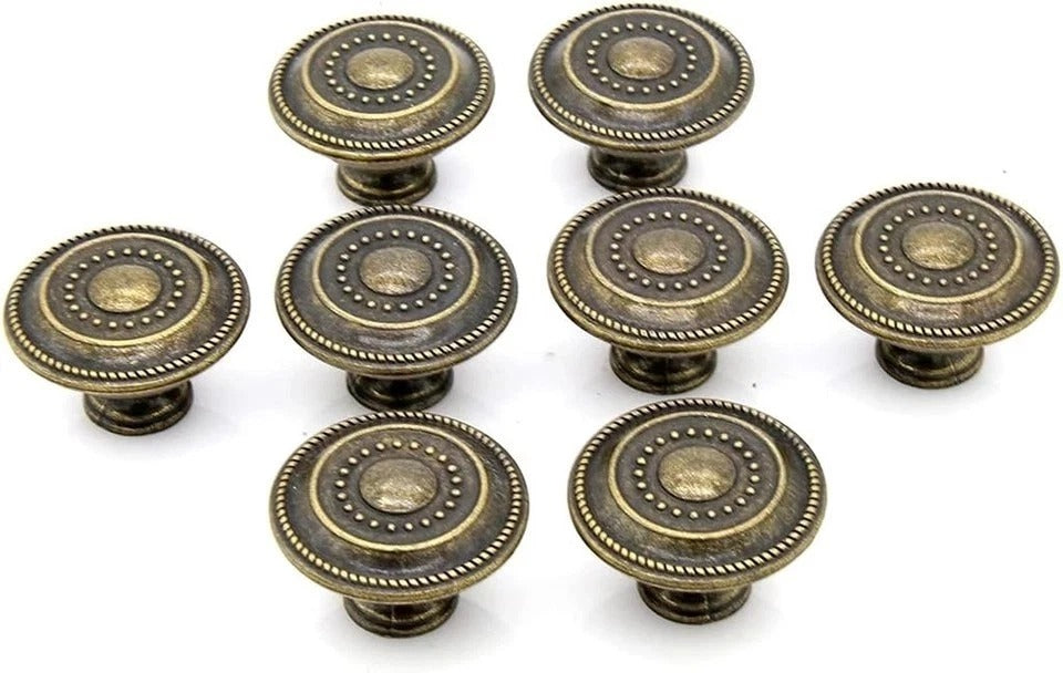 8 Vintage Antique Brass Drawer Knobs – 1.3" Diameter, 0.8" Height, Set of 8