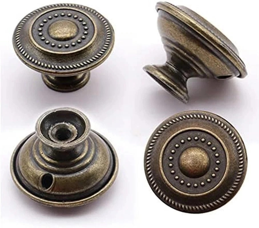 8 Vintage Antique Brass Drawer Knobs – 1.3" Diameter, 0.8" Height, Set of 8