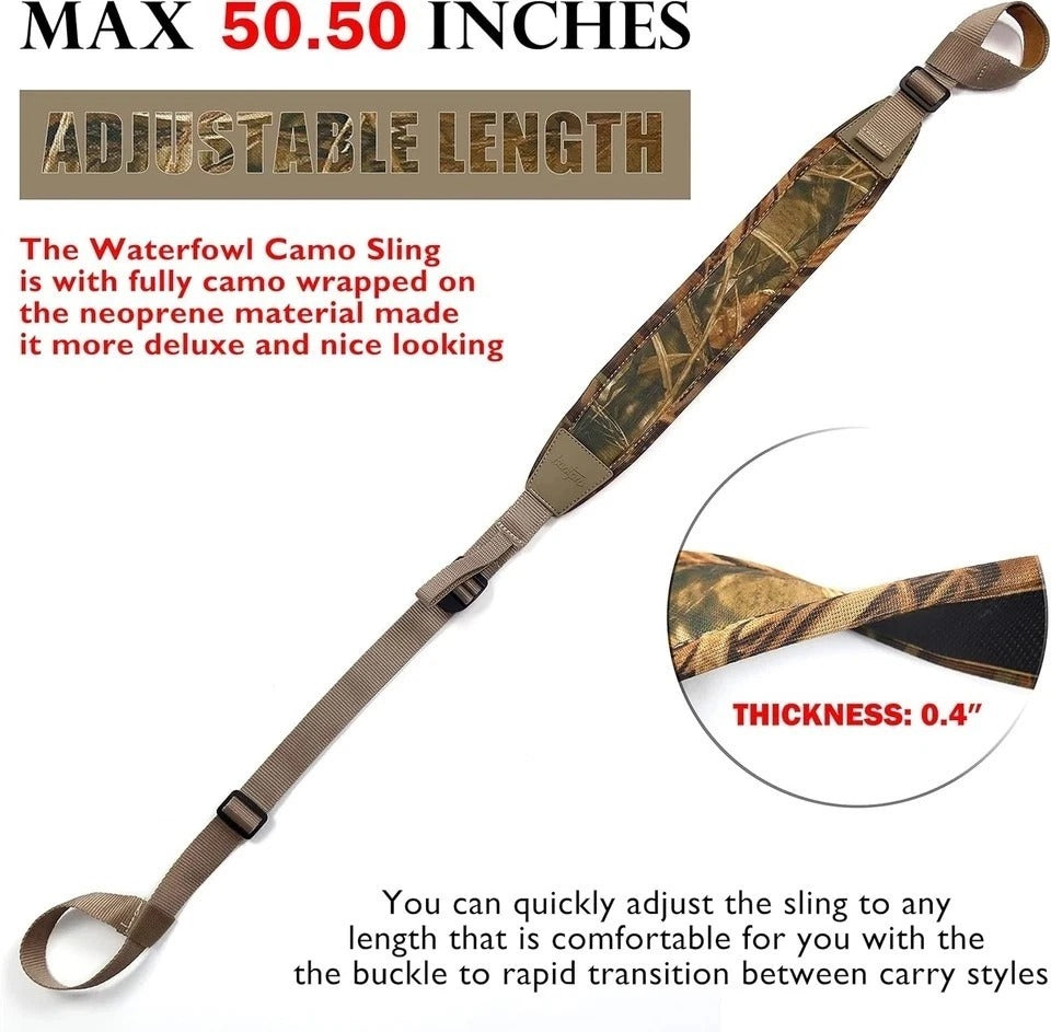 HUNTPAL Non-Swivel No Drill Stalker Sling Two Basic Style, Waterfowl Camo