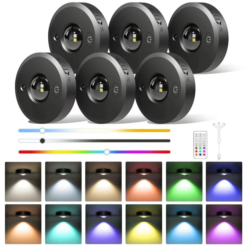 Rechargeable Puck Lights with Remote - 6 Pack LED Under Cabinet Lighting, Col...