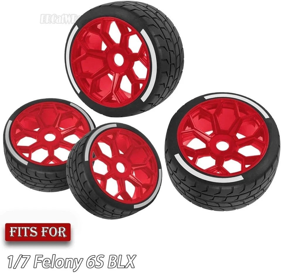 RC Wheel Highway Tires for 1/7 Arrma Felony 6S Blx,4Pcs RC Wheel Rims & Rubber T