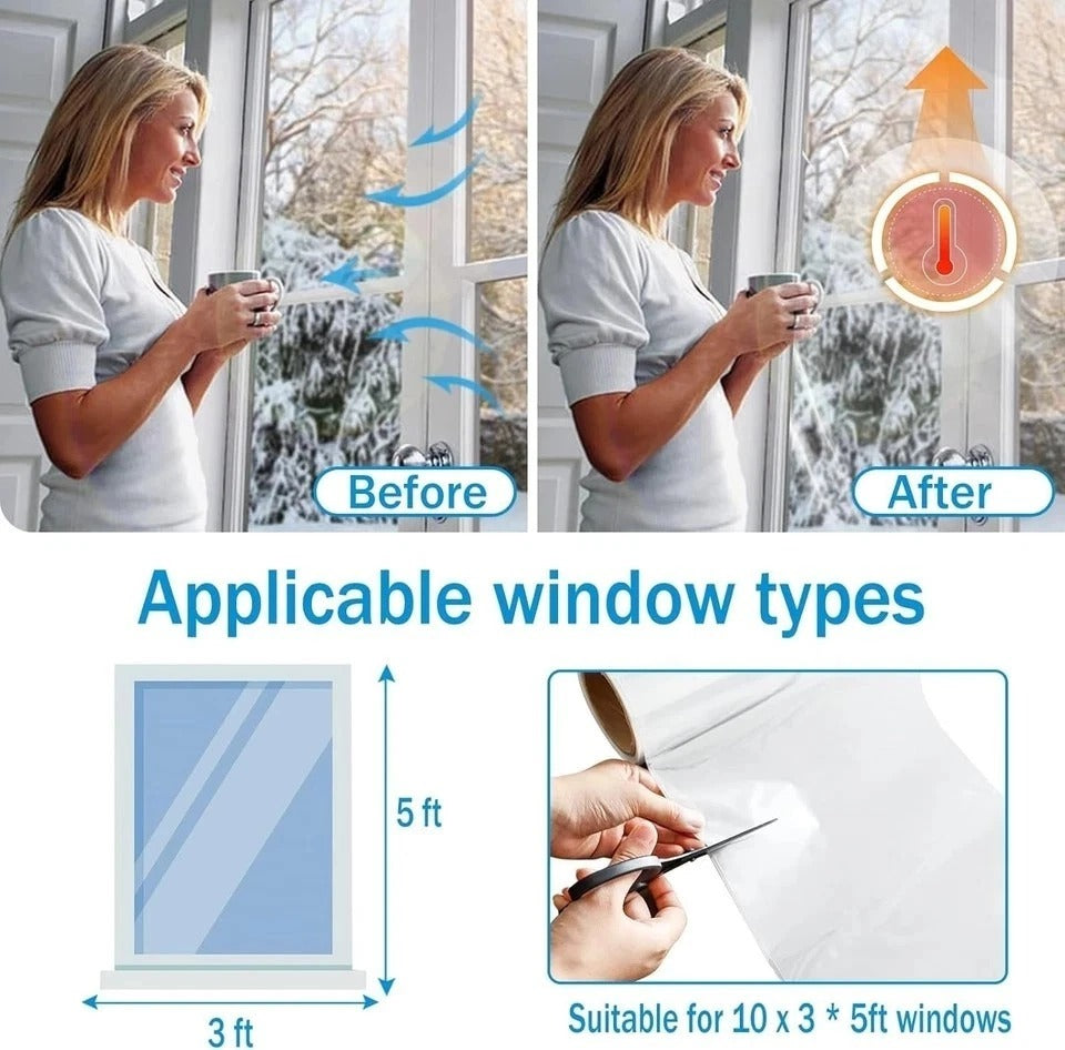 Window Insulation Kit, 63 × 394 Inch Plastic Window Coverings for Winter, Thicke