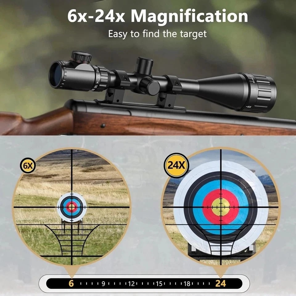 CVLIFE 6-24x50 AO Rifle Scope for Hunting - Red and Green 11mm, Black