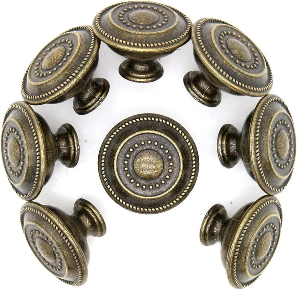 8 Vintage Antique Brass Drawer Knobs – 1.3" Diameter, 0.8" Height, Set of 8