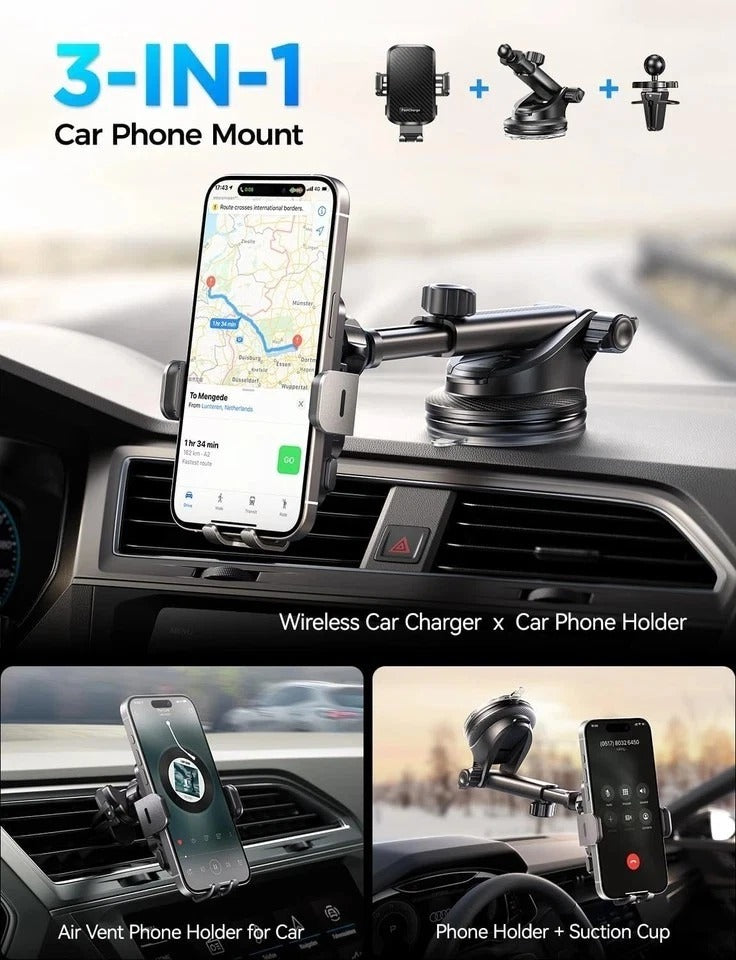 Chgeek Wireless Car Charger with Phone Holder Mount, 15W Fast Charging Auto Clam