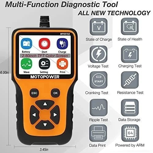 MP0515A 12V Car Battery Tester Automotive 100-2000 CCA Battery Load Tester